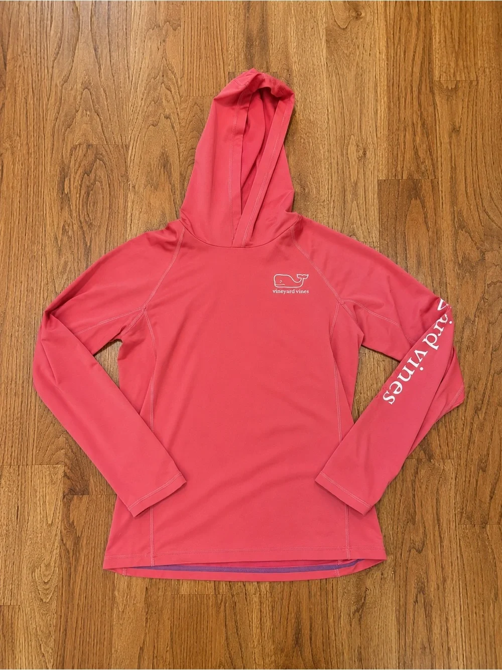 Vineyard Vines Coral Pink Hooded Performance Shirt Small (8-10)